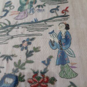 Antique Chinese Silk Embroidered Tapestry Panel Framed
